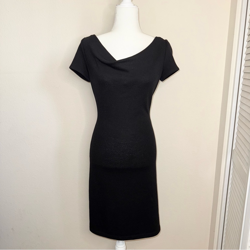 St, John Caviar Cowl Neck Short Sleeve Knit Dress Size 2